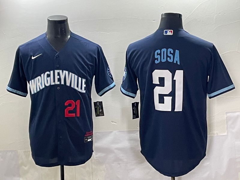 Men 2025 Chicago Cubs 21 Sosa Drak Blue City Edition Nike MLB Jersey style 3